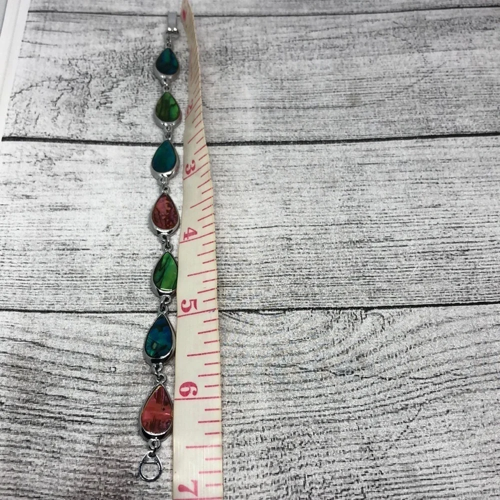 Colorful abalone inlay chain links bracelet boho.